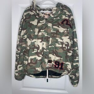 Evisu Kids' Green Camo Hooded Jacket with Number Patch